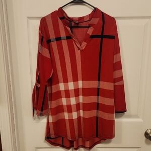 Red Boxy Tunic with 3/4 Sleeves